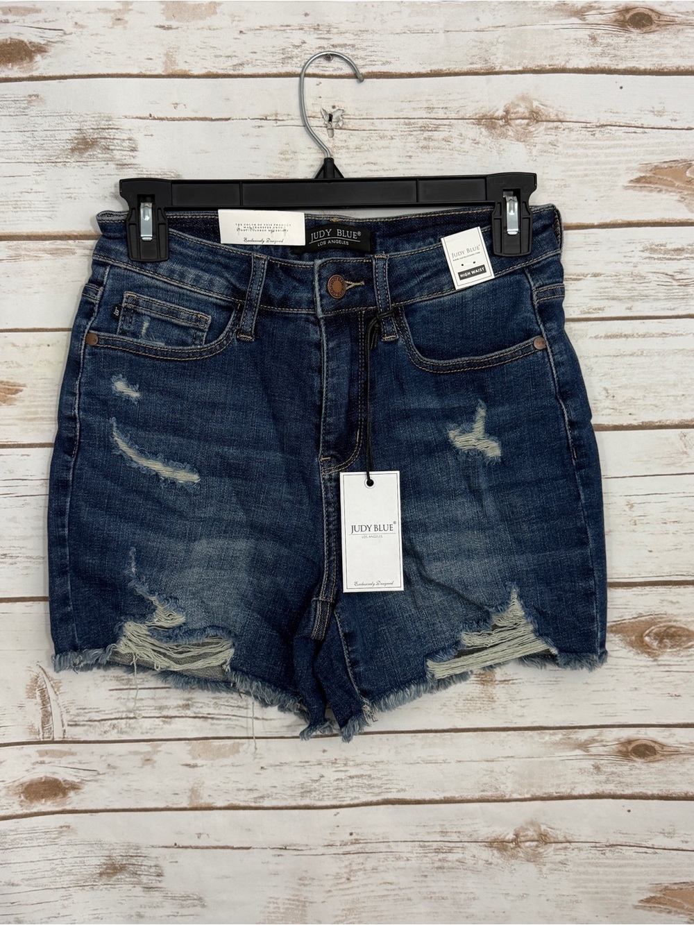 Judy Blue Dark Wash Distressed High Waist Denim Shorts NWT S